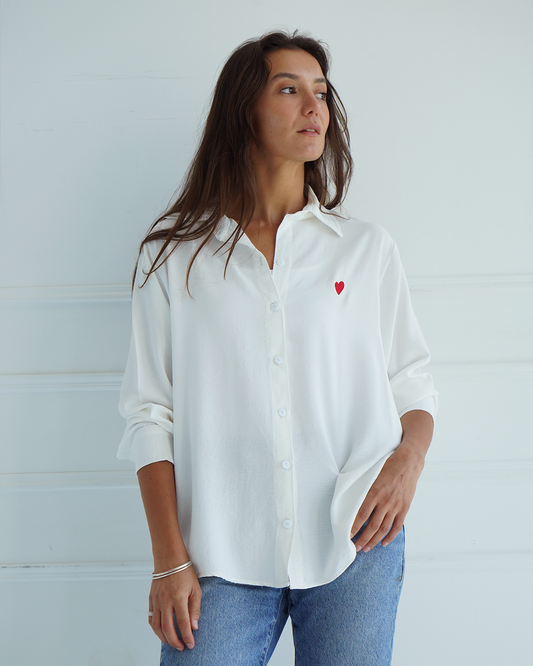 White Heart Embroidered Over-sized Shirt