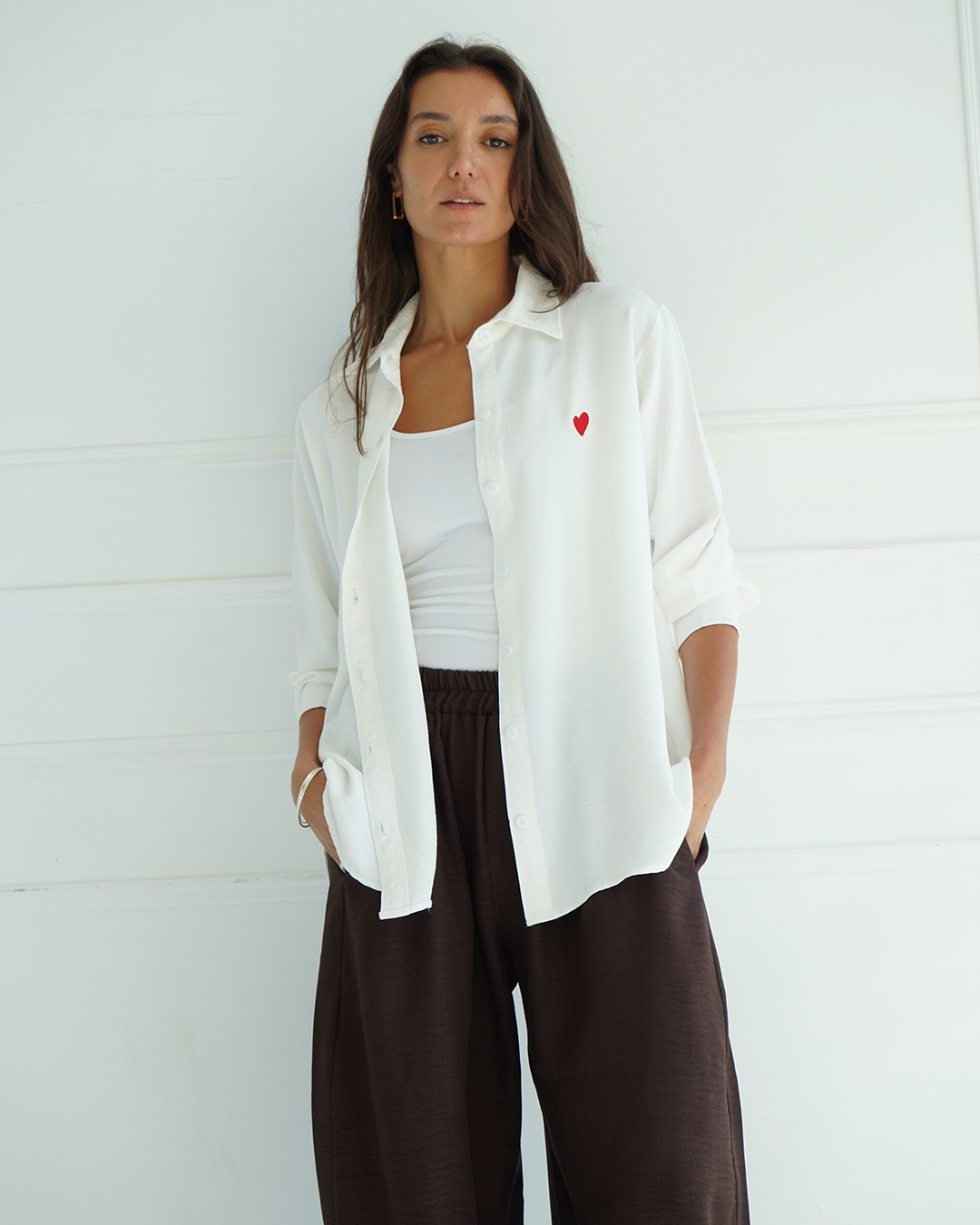 White Heart Embroidered Over-sized Shirt