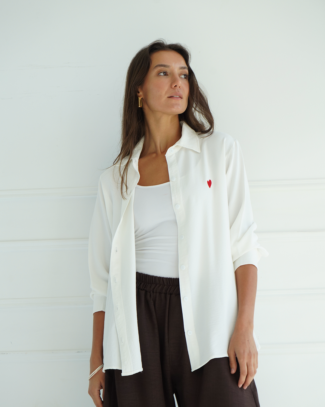 White Heart Embroidered Over-sized Shirt
