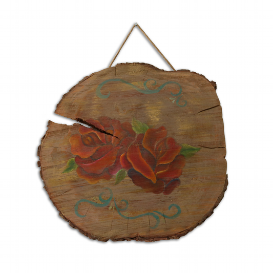 Wood Slice Roses Painting