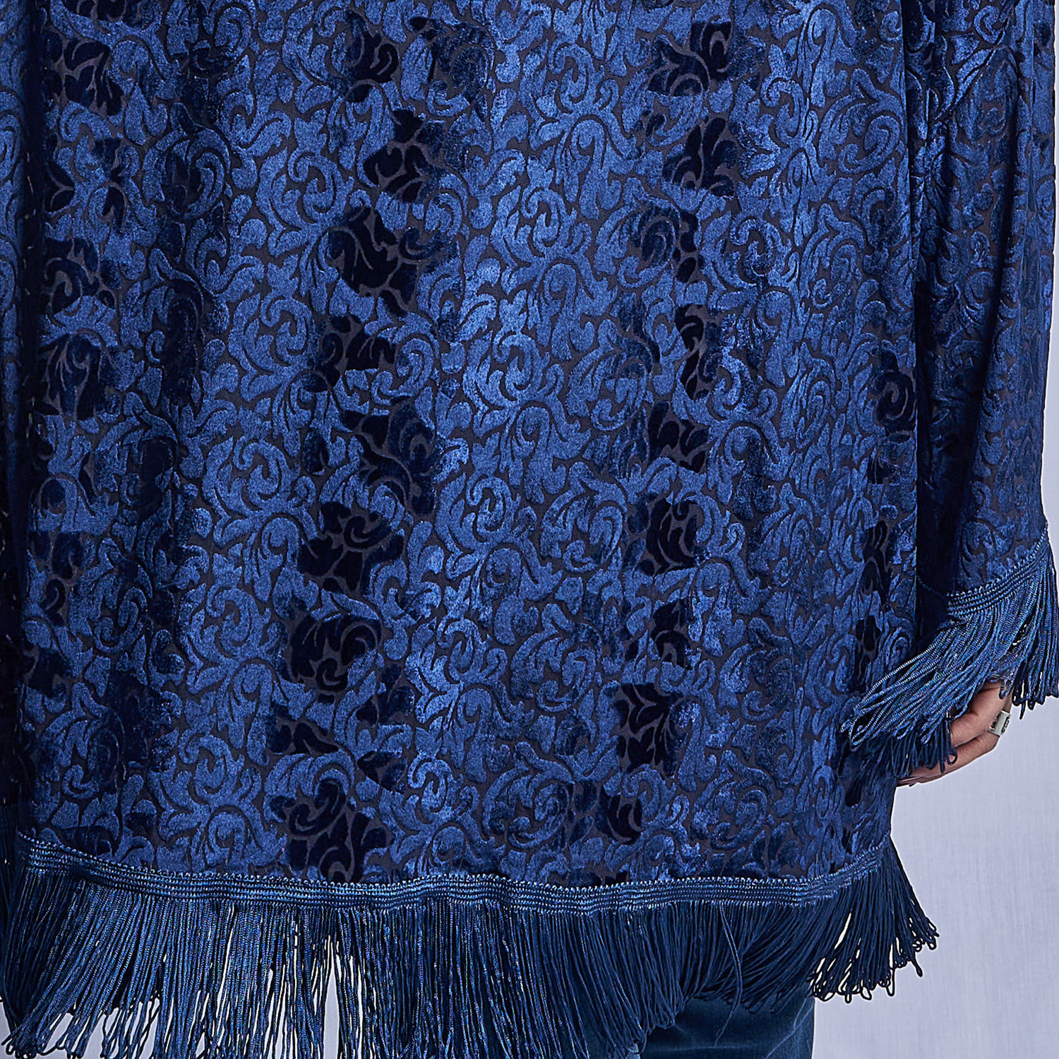 Navy Blue Velvet Fringe Kimono – Earth Gallery